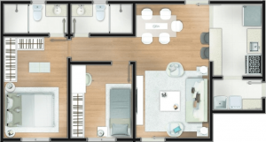 planta de casa com 2 quartos