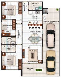 planta de casa com 3 quartos