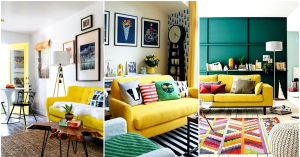 ideias com sofá amarelo na sala de estar