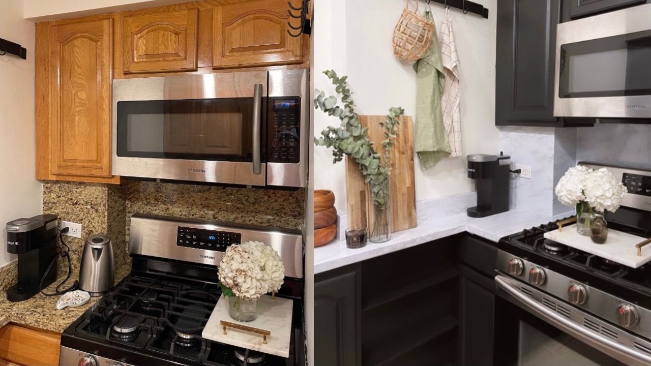 pintura de armários da cozinha antes e depois