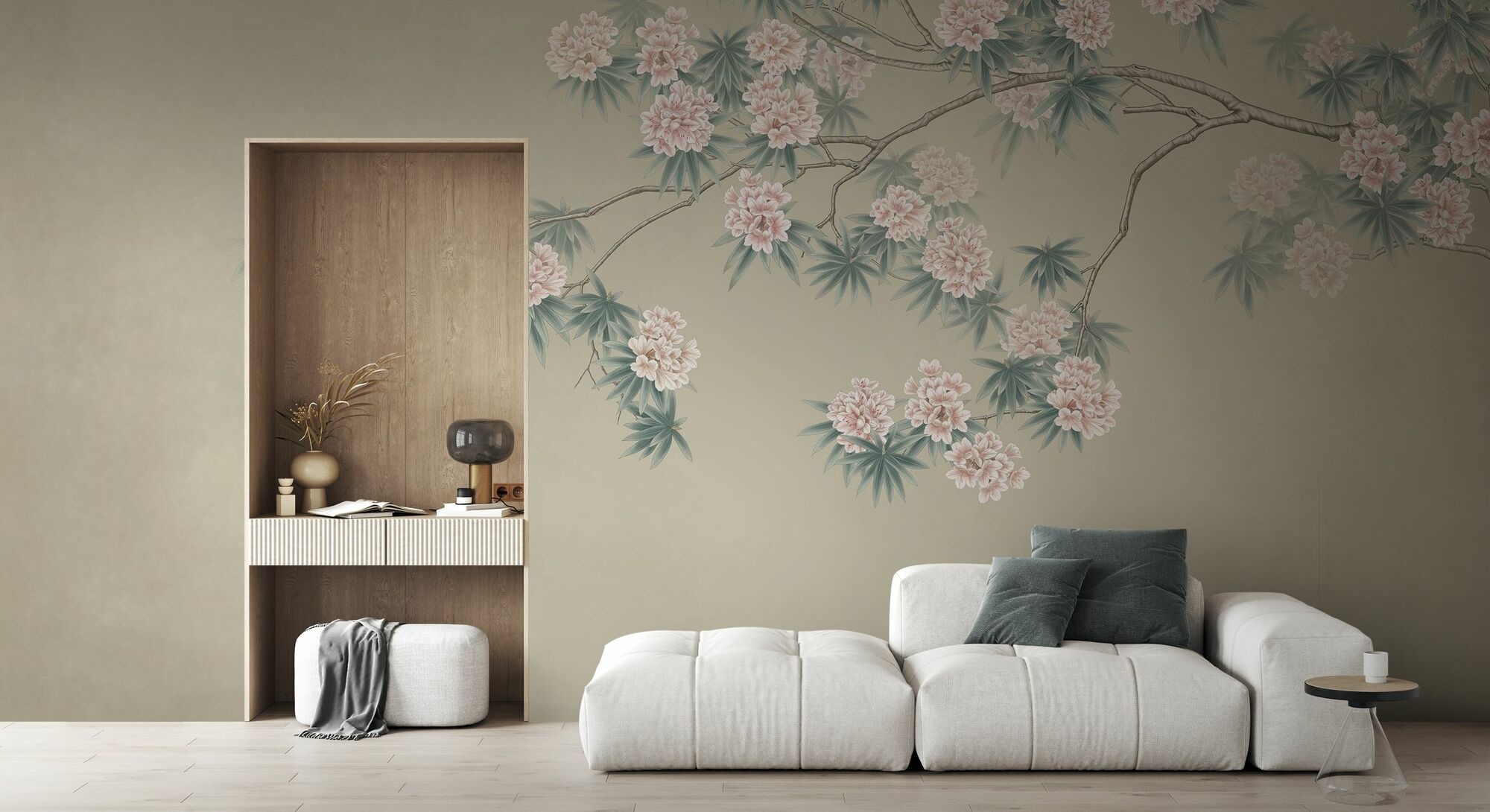 sala de estar com papel de parede moderno