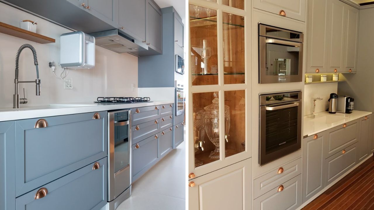 armários com puxadores e molduras provençais