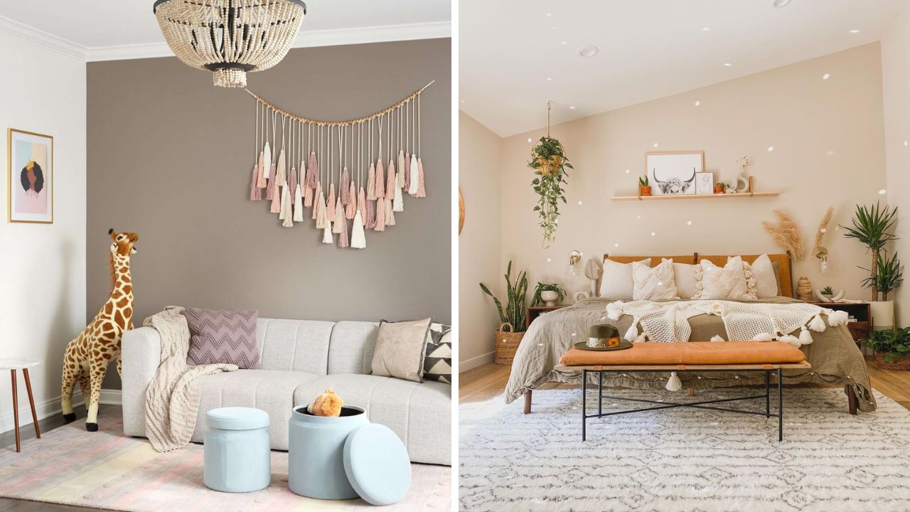 paredes de destaque lisas e em cores neutras