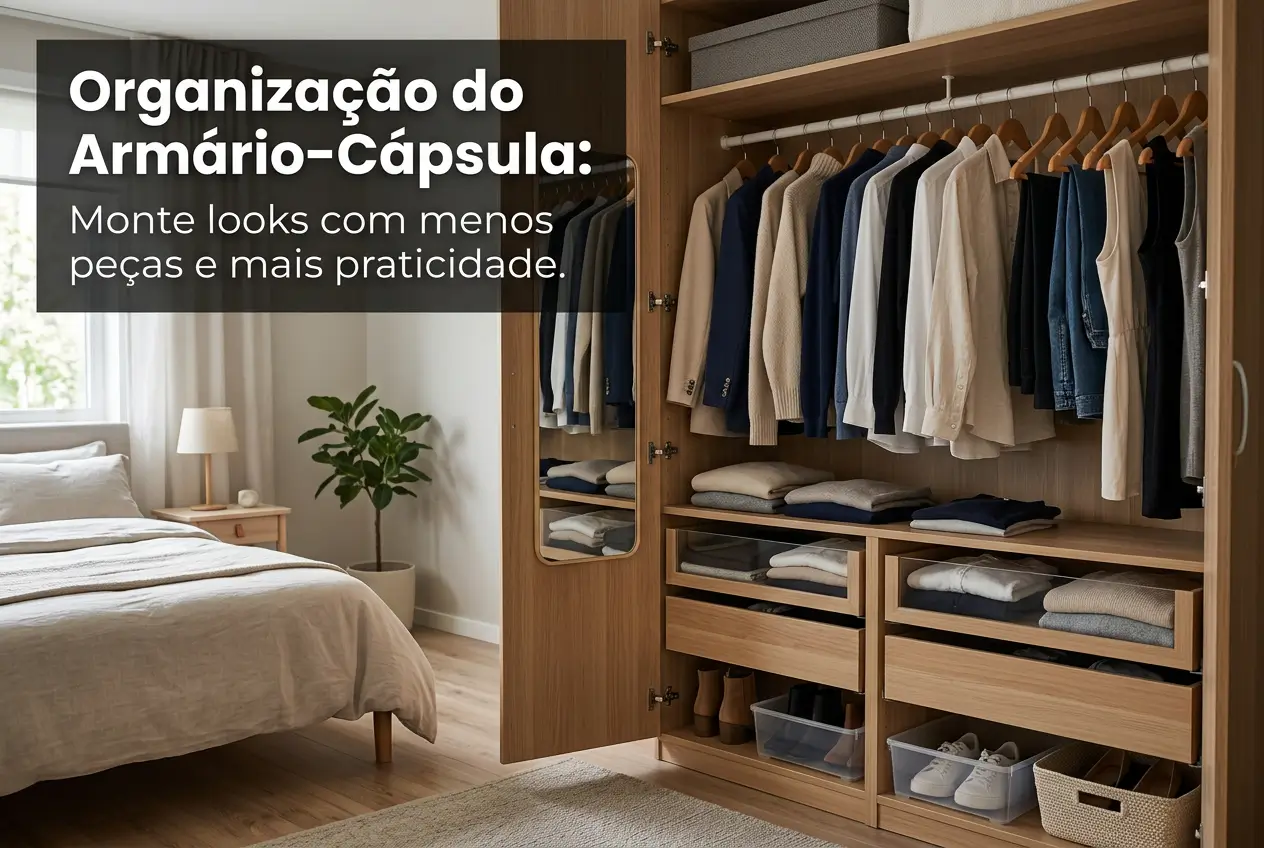 Quarto moderno com armário-cápsula organizado e prático