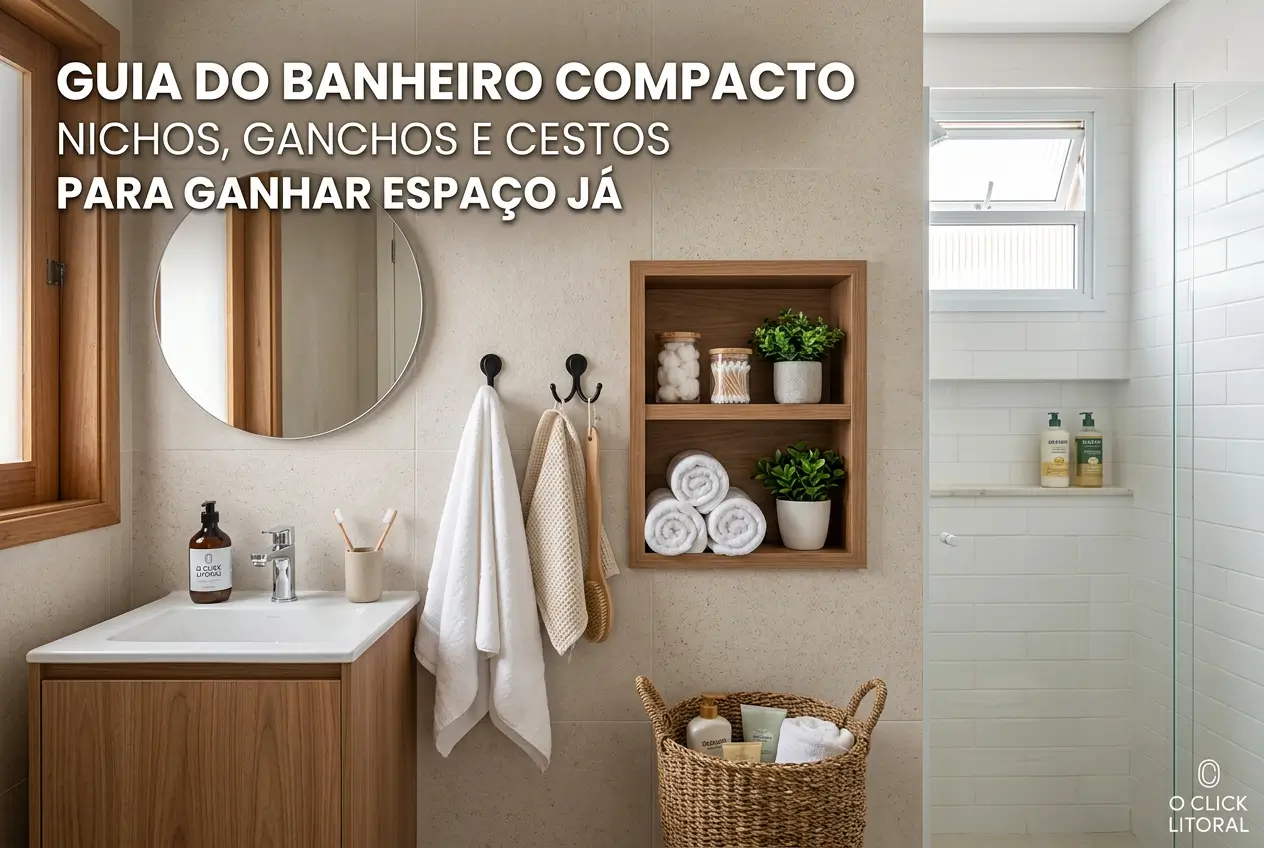 Banheiro compacto moderno com dicas de espaço e plantas