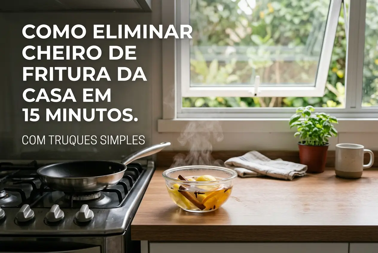 Cozinha acolhedora com ingredientes para eliminar cheiro de fritura