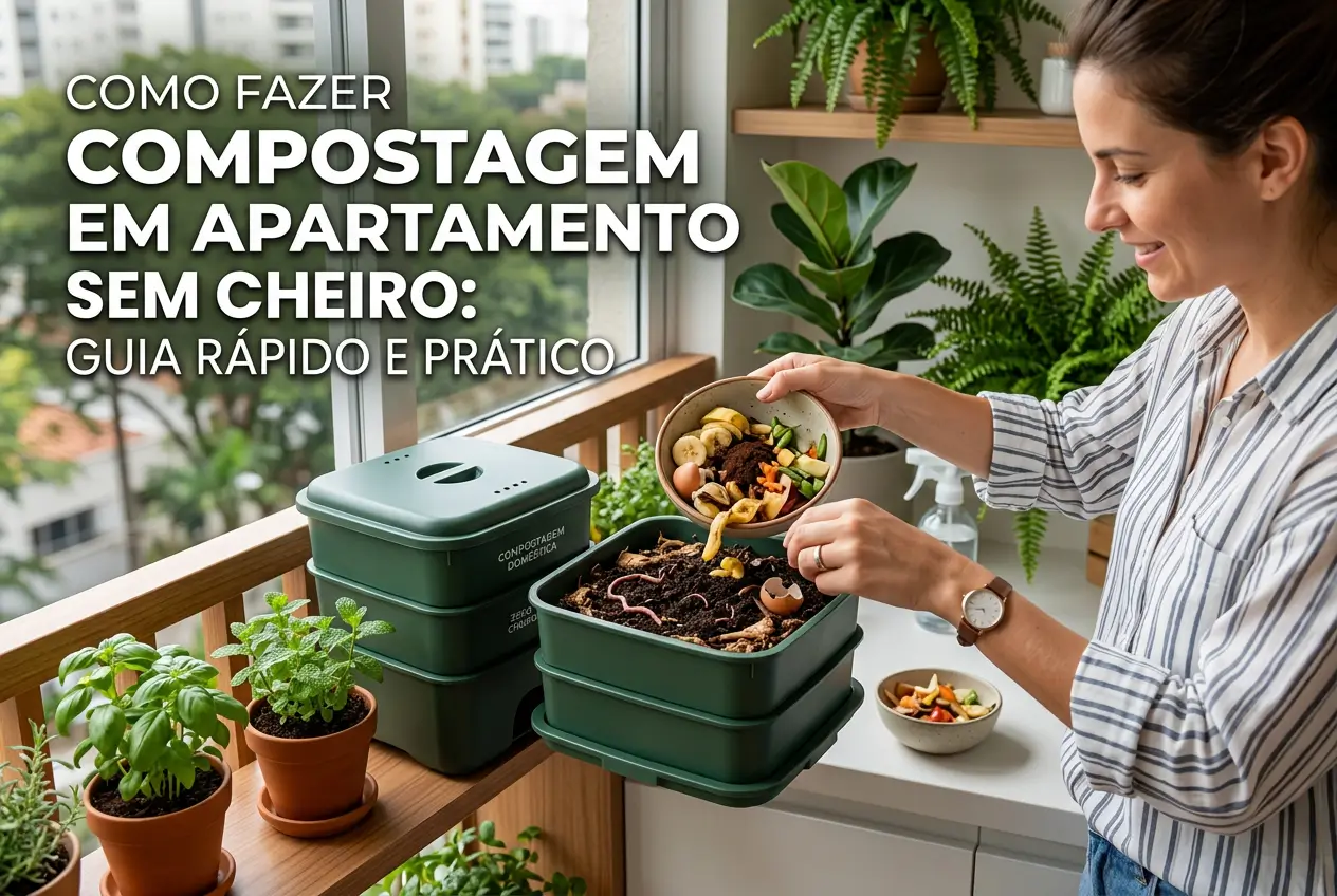 Pessoa compostando em apartamento com materiais orgânicos