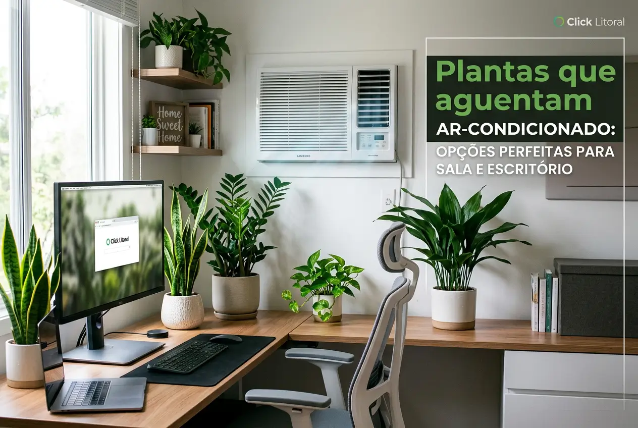 Escritório moderno com plantas e equipamentos eletrônicos