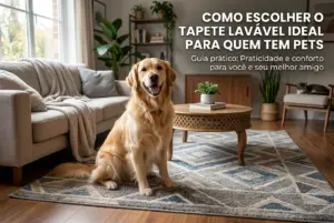 Golden Retriever em sala com tapete ideal para pets, 2026
