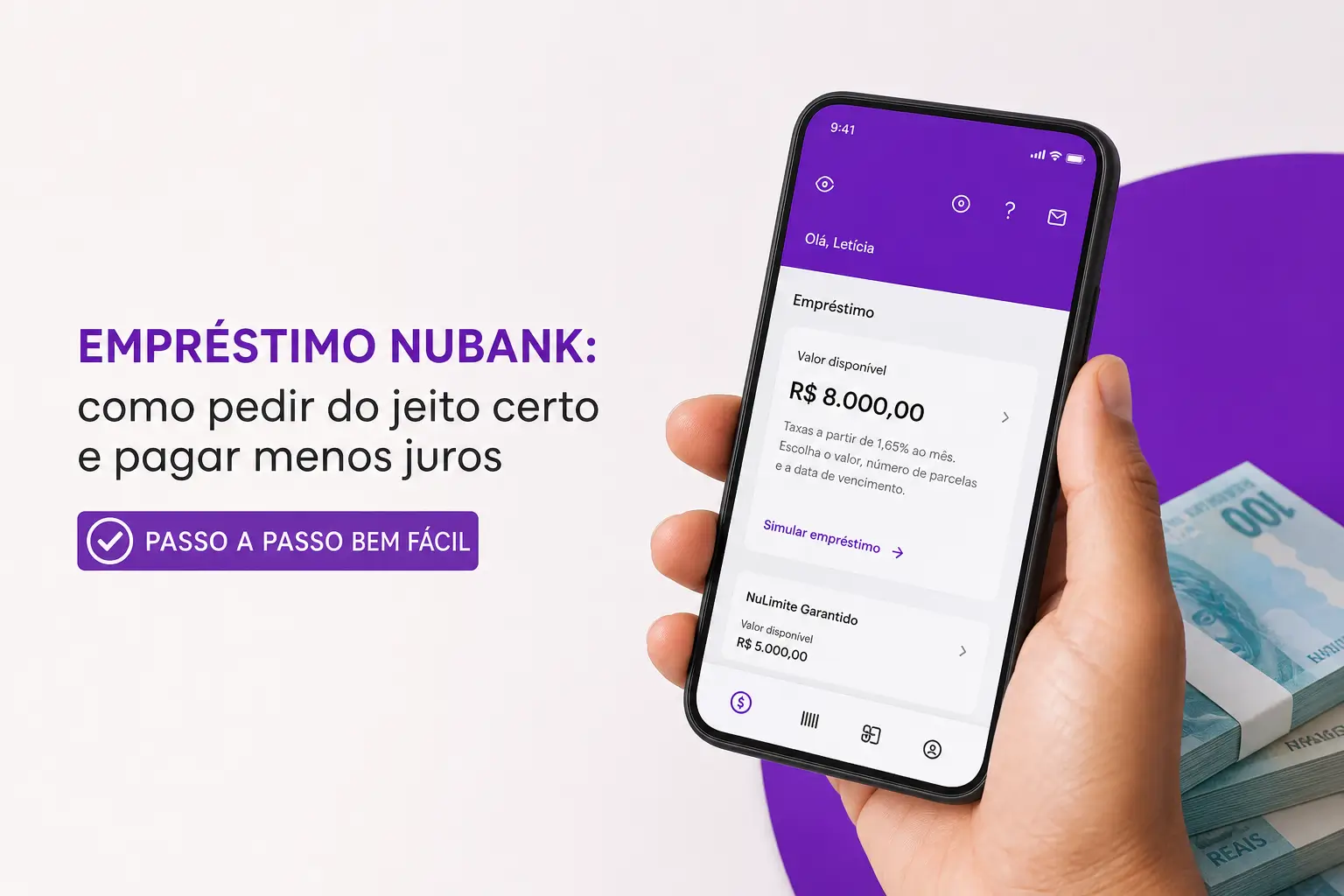 Empréstimo Nubank no app com valor disponível de R$ 8.000,00
