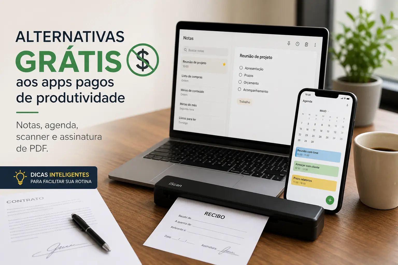 Alternativas grátis para apps de produtividade com laptop e celular