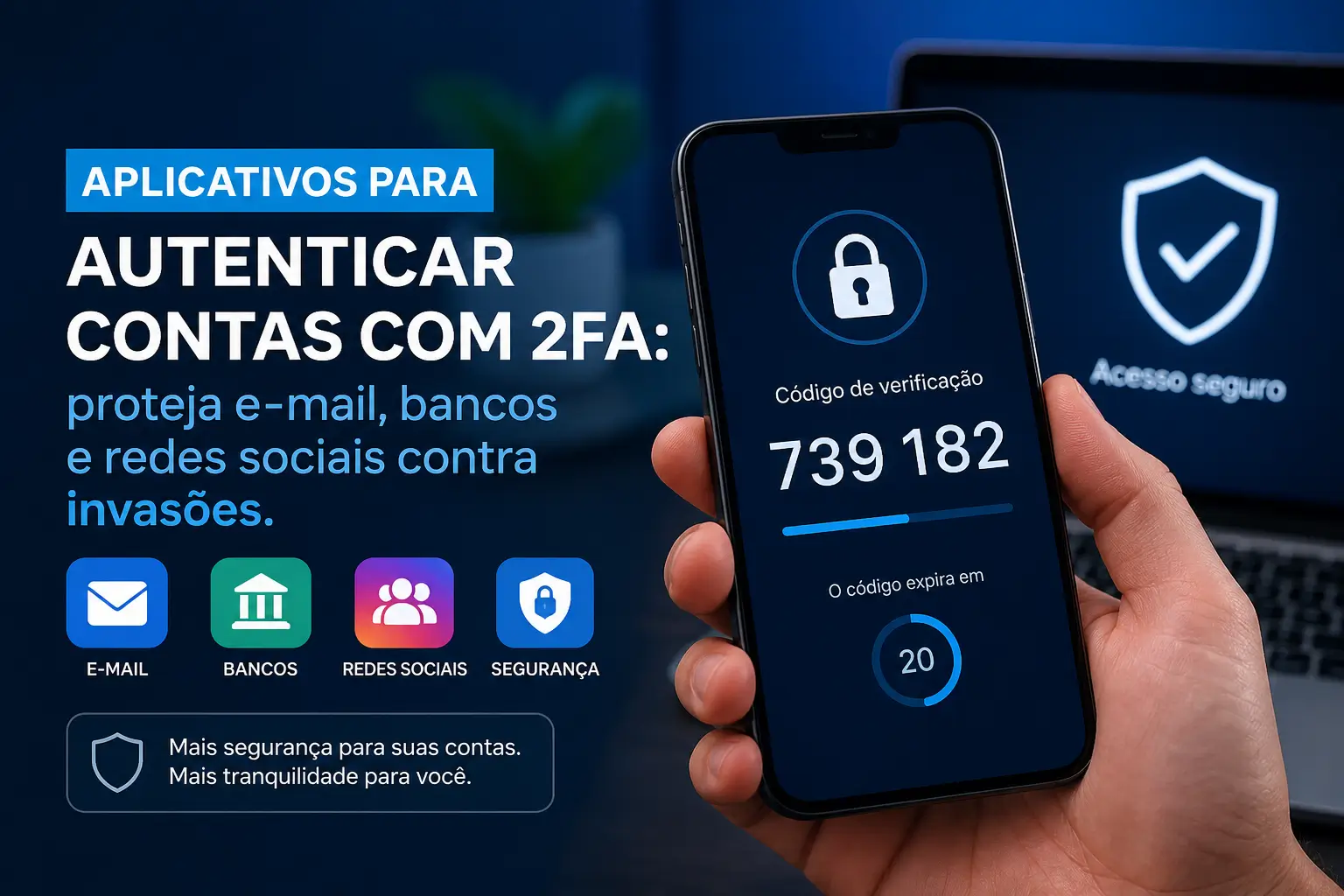 2FA em aplicativos para segurança: e-mail, bancos, redes sociais