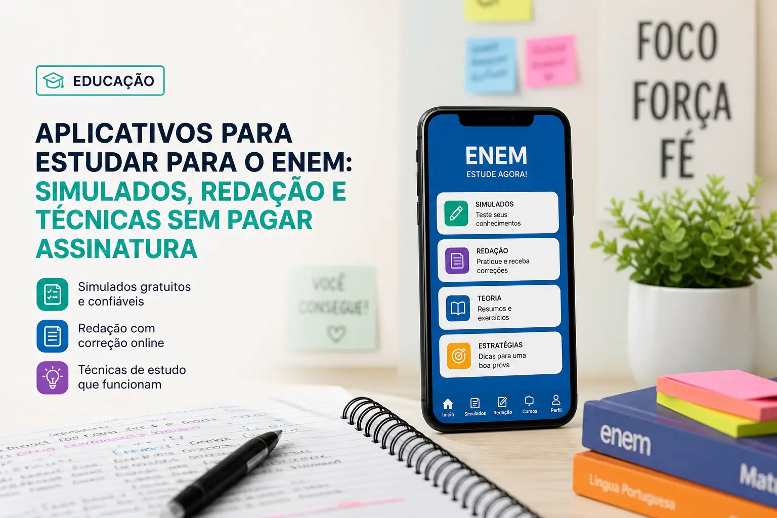 Cartaz do ENEM 2026 com opções de estudo no celular
