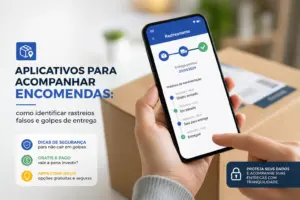Smartphone com app de rastreamento e status de entrega