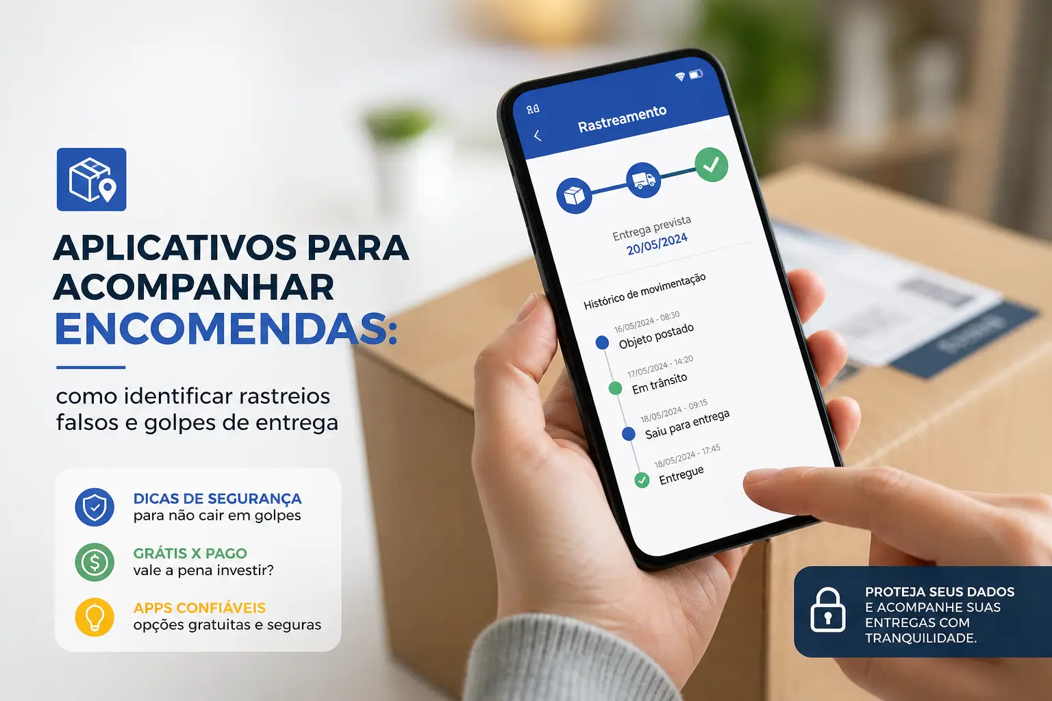 Smartphone com app de rastreamento e status de entrega