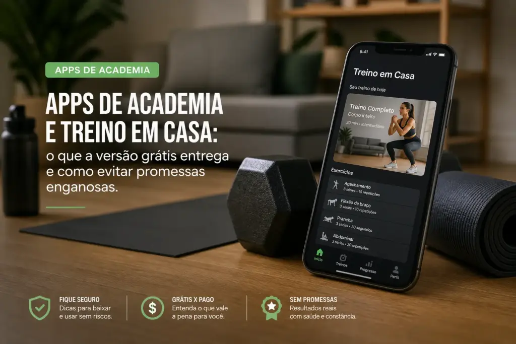 Apps de academia e treino em casa: o que a versão grátis entrega e como evitar promessas enganosas