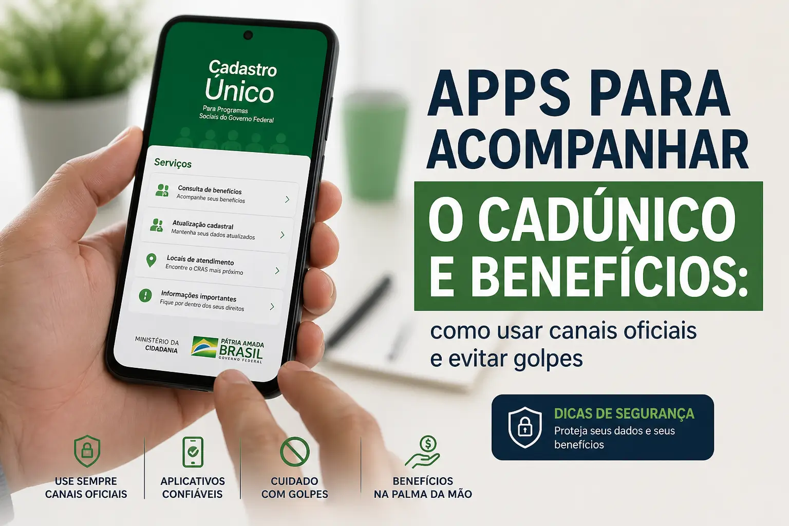Celular com app Cadastro Único e dicas de segurança para 2026