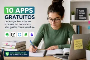 Estudante usando laptop para organizar estudos com apps gratuitos