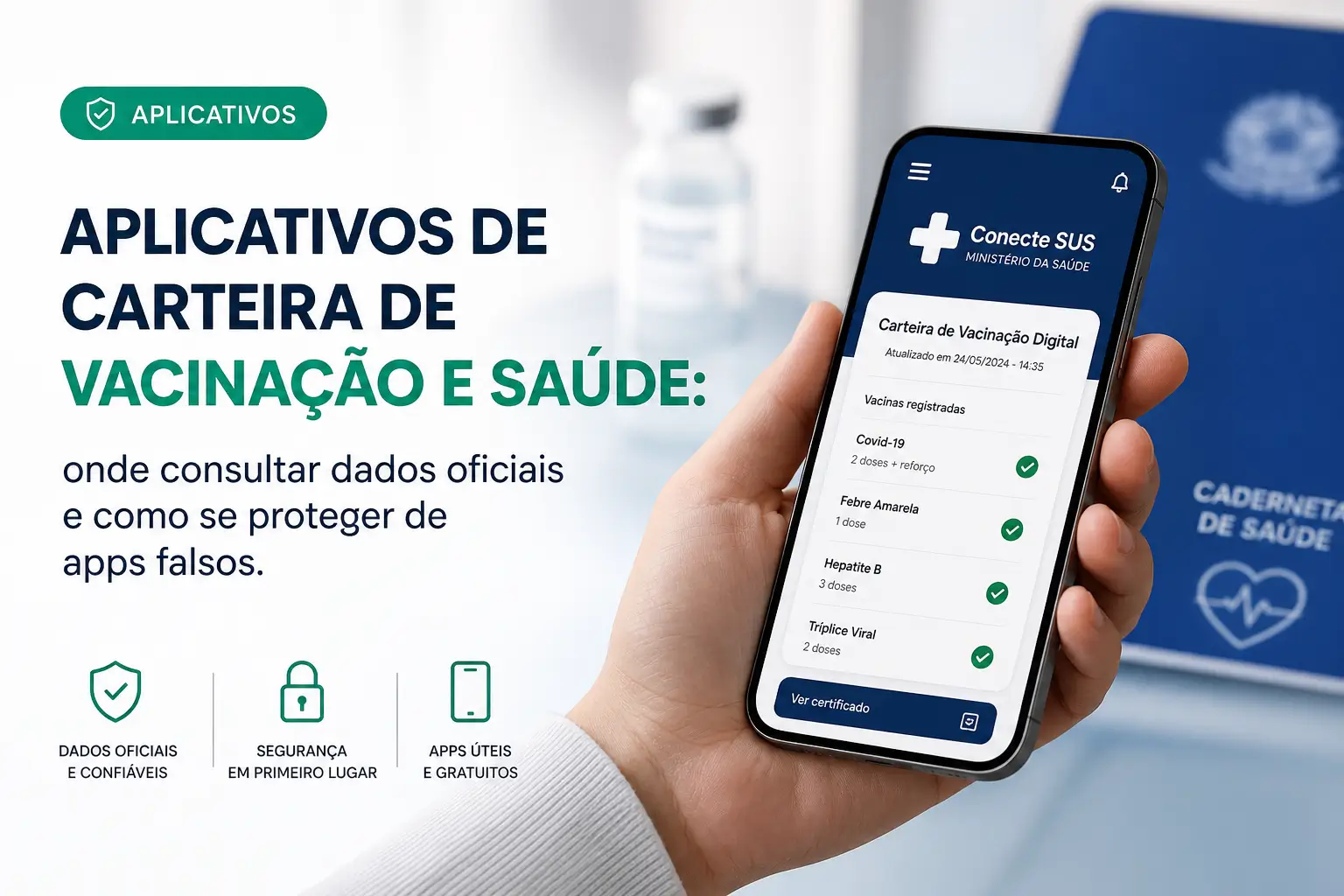 Smartphone exibindo Conecte SUS com Carteira de Vacinação Digital