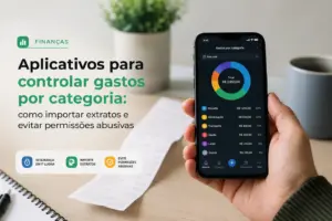 Pessoa com smartphone mostrando gráfico de gastos R$ 2.650,00