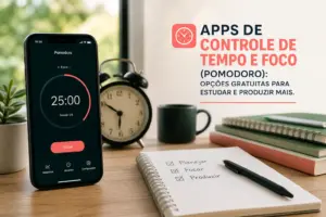 Cronômetro Pomodoro em celular com despertador e anotações financeiras