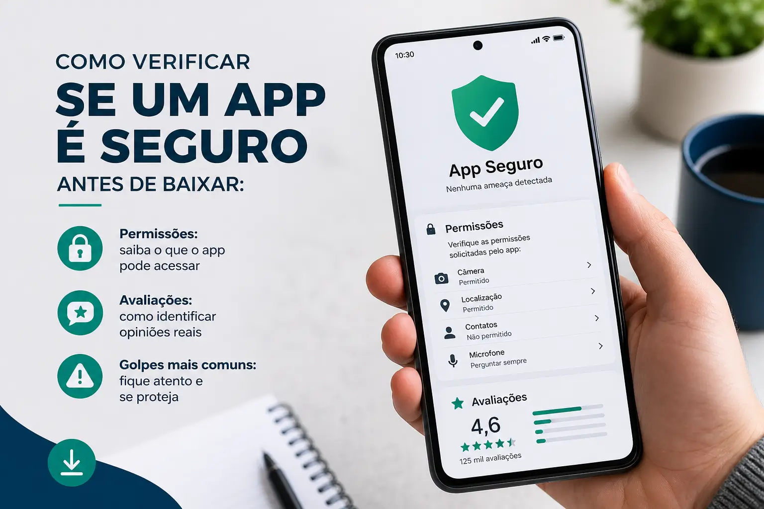 Smartphone com app seguro e dicas de verificação de segurança
